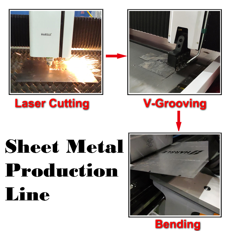 Produkční linka plechu s řezacím strojem laserového, CNC V Grooving Machine, CNC Press Brake